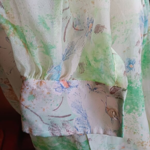 Vintage 70's Medium Sheer Floral Button-Down Blouse Long Sleeve Retro Pykettes - Picture 6 of 10